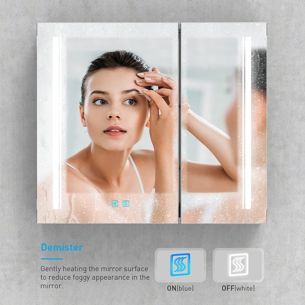 buy LED illuminated bathroom cabinets temperature shaver socket