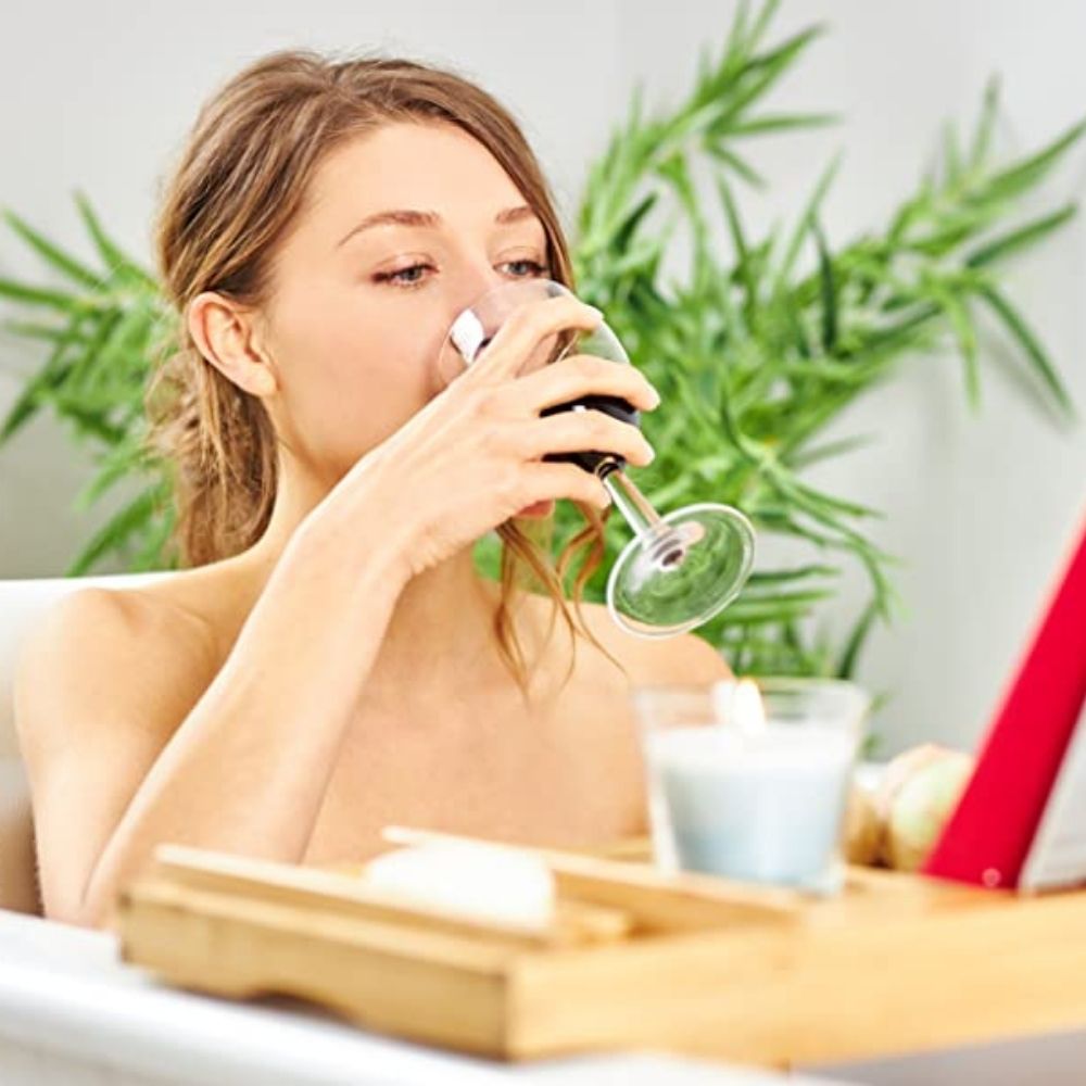 buy natural bamboo bath caddy bridge extendable wine glass holder