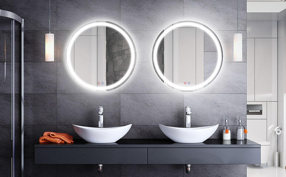 buy round bathroom led mirror tempered glass